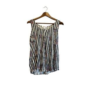 Makana Floral‎ Striped Sleeveless Top Tank Blouse Casual Summer